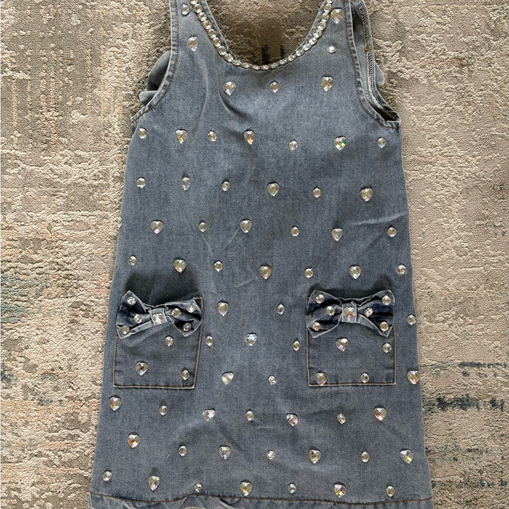 Crystal Heart Denim Bow Dress